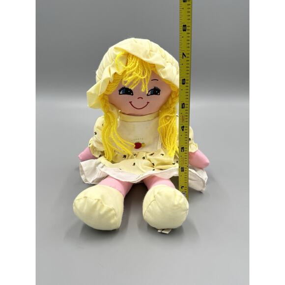 Yellow Haired Rag Cloth Doll In Dress & Bonnet Tomato On Dress 12” READ DETAILS - Picture 8 of 8